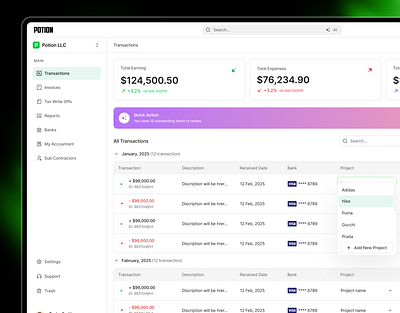 Potion - Agency Management Tool agency management ai crm for freelancers ai powered crm platform ai sales crm client portal for freelancers crm hr tool product design task managment saas tax management tax write off