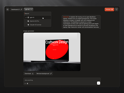 AI Chat Interface 3d chat dark desktop gradient interface minimal mockup ui web