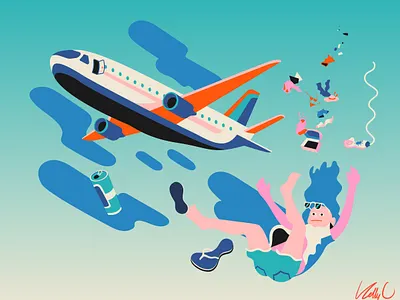 Travel Log: Day 2 air plane branding crash falling flying graphic design illustration lost luggage passport sky summer sunscreen travel log traveling vacation