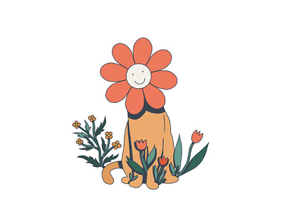 Orange Cat cat cat drawing cat flower cat illustration cats character design colorful colourful cute character digital illustration flower flower drawing flower illustration flowers fun character fun flower illustration nature illustration visual design