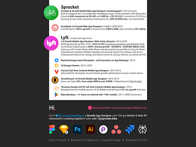 7 Design Resume PDF 2025/7 app store apple bicycle bike cv cycle dssigner figma google growth jobs lyft onesignal play store resume soundhound sprocket thomson reuters verizon work