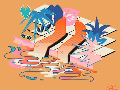Travel Log: Day 5 branding drowning graphic design heat hot illustration lazy pattern pool summer sun burn sun screen tiles travel log tropical vacation water
