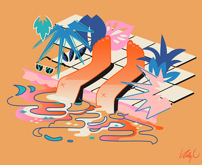 Travel Log: Day 5 branding drowning graphic design heat hot illustration lazy pattern pool summer sun burn sun screen tiles travel log tropical vacation water