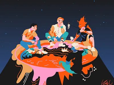 Travel Log: Day 6 boys branding burning camp fire fire friends graphic design heat hot illustration marshmallow melting night sky pattern star gazing summer travel log vacation volcano