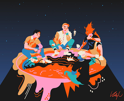 Travel Log: Day 6 boys branding burning camp fire fire friends graphic design heat hot illustration marshmallow melting night sky pattern star gazing summer travel log vacation volcano