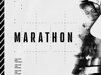 Marathon Poster art black black white black and white black white bungie clean contrast design game graphic design grid marathon marathon game minimalistic poster poster design ui video game white