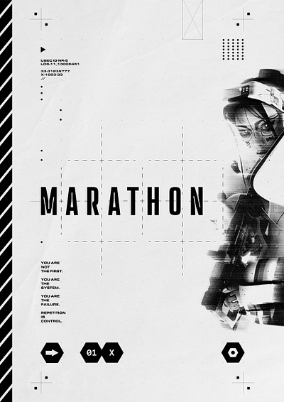 Marathon Poster art black black white black and white black white bungie clean contrast design game graphic design grid marathon marathon game minimalistic poster poster design ui video game white