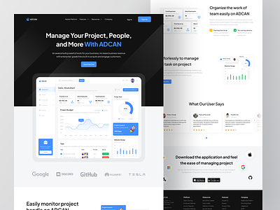 ADCAN - Project Management Landing Page analytics chart clean design home home page landing page project project management rebound saas stat ui uidesign uiux web app web design web page website website page