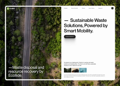 Ecollide Eco System Landing page design ai eco eco earth ecosystem framer framer development framer landing page green green earth landing page landing page design minimal smart sustainable waste ui animation webflow website