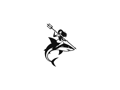 Women shark trident logo animal black fish girl great illustration jump logo ocean people ride sea shark trident vector water women