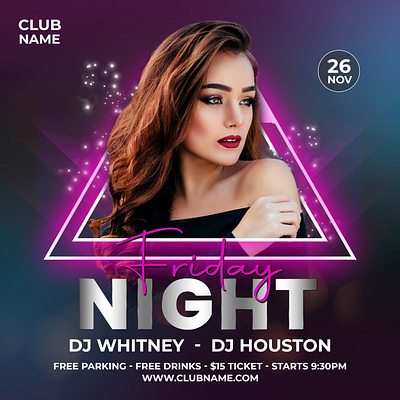 Friday Night Club Poster Design clubeventflyer clubflyerdesign clubgraphicdesign clubposter danceclubflyer design designforevents djnight edmposter eventposterdesign flyerdesign fridaynightfun fridaynightparty fridaynightvibes nightclubdesign nightlifedesign partyflyertemplate partyposter posterdesign