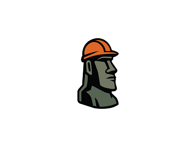 Moai Builder logo ancient architect build builder civil construction engineer helmet italy labour logo moain statue work worker