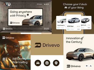 Drivevo - Vehicle Rent Ride-hailing App Brand Concept agency animation application booking branding business car design graphic design guideline identity interation logo motion otomotive rental vector vehicle