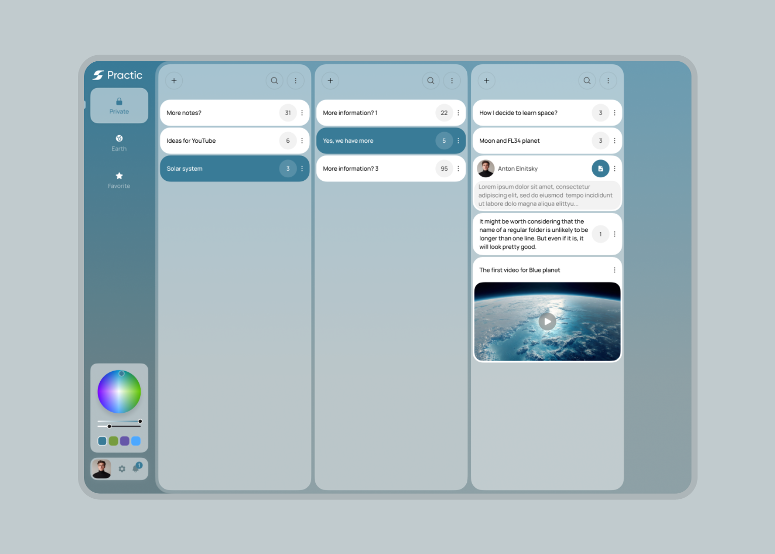 Space Guide UI – Color-Adaptive Interface adaptive ui astronomy color system dark mode encyclopedia figma galaxy mobile app planet space ui ux