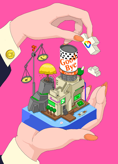 Goodbye Gift artwork for Replit Employee. art illustration isometric poster