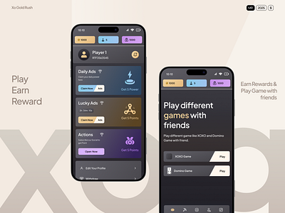 XO Gold Rush Mobile App Game branding ddf design domino game domino mobile app game app gold rush game logo minimal mobile mobile app mobile gaming money game rewards rewards point game rewards system tic tac toe game ui uiux xo game