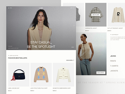 Lune – Fashion Ecommerce aesthetic clean clothing ecommerce elegant fashion landing page minimalist online store product shopify ui web design