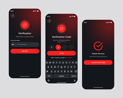 OPT- Verification Mobile App app design applicaton dark get otp input minimal mobile app otp verification password setting ui ux verification verification app