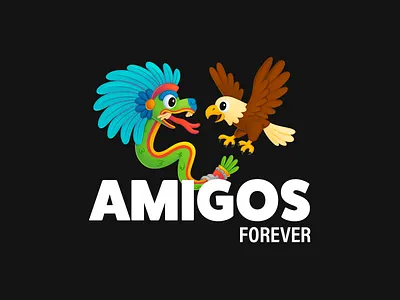 Amigos forever amici amigos cartoon children cute eagle friends illustration kids mascot messico mexico quetzalcoatl stati uniti usa アメリカ メキシコ