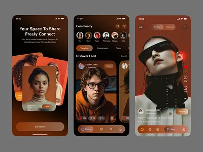 Social Medeia Mobile App Design community app content sharing explore page messaging app minimal ui mobile ui photo sharing post sharing social app social feed social medeia mobile app social media app ui design video sharing