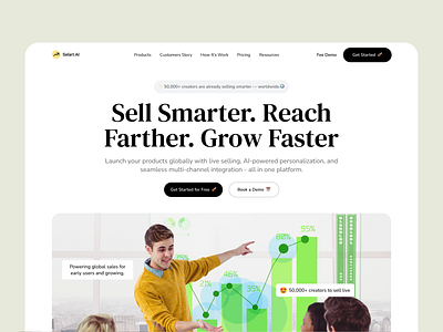 Selart.AI - AI-powered live selling platform🚀 aiproduct branding figma landingpage liveselling productdesign saasdesign typography uidesign uxui webdesign