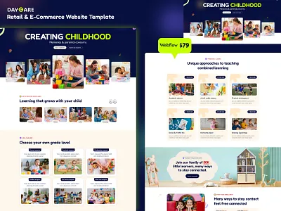 Daycare- Childcare Education Website Webflow Template childcare webflow template day care provider daycare webflow template early education template kid learning website kids website design mobile friendly play school website theme preschool webflow template responsive responsive website seo friendly uiux web design web development webflow webflow template