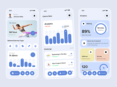 Health & Fitness App Design fitness app fitness club fitness tracker habit tracker app health app health tracker healthapp healthcare app medical app medical health mobile mobile app mobile apps profile design tracker mobile app workout plan