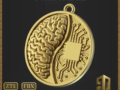 Stylized Tech Brain Network Pendant 3D Print Model