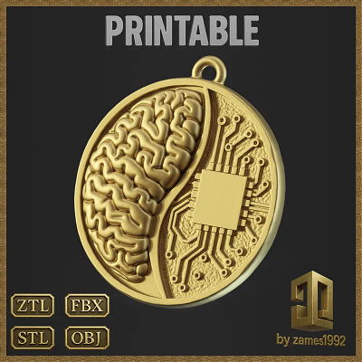 Stylized Tech Brain Network Pendant 3D Print Model