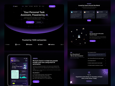 AI Task Management Landing Page ai ai landing page ai ui kit dark ui dribbbleshots figmadesign herosection landing page landing page design landing page template modernweb productdesign project management saas landing page saasdesign task management landing page ux ux design webdesign webui