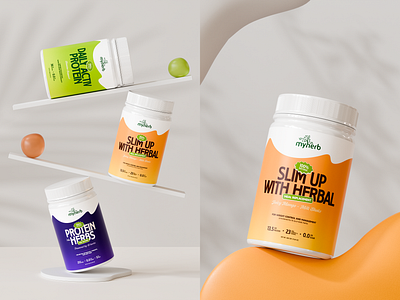 Modern 3D Renders for MyHerb Supplements 3d branding dribbble myherb packagingdesign product 3d render supplement jar supplements visualidentity wellnessbrand