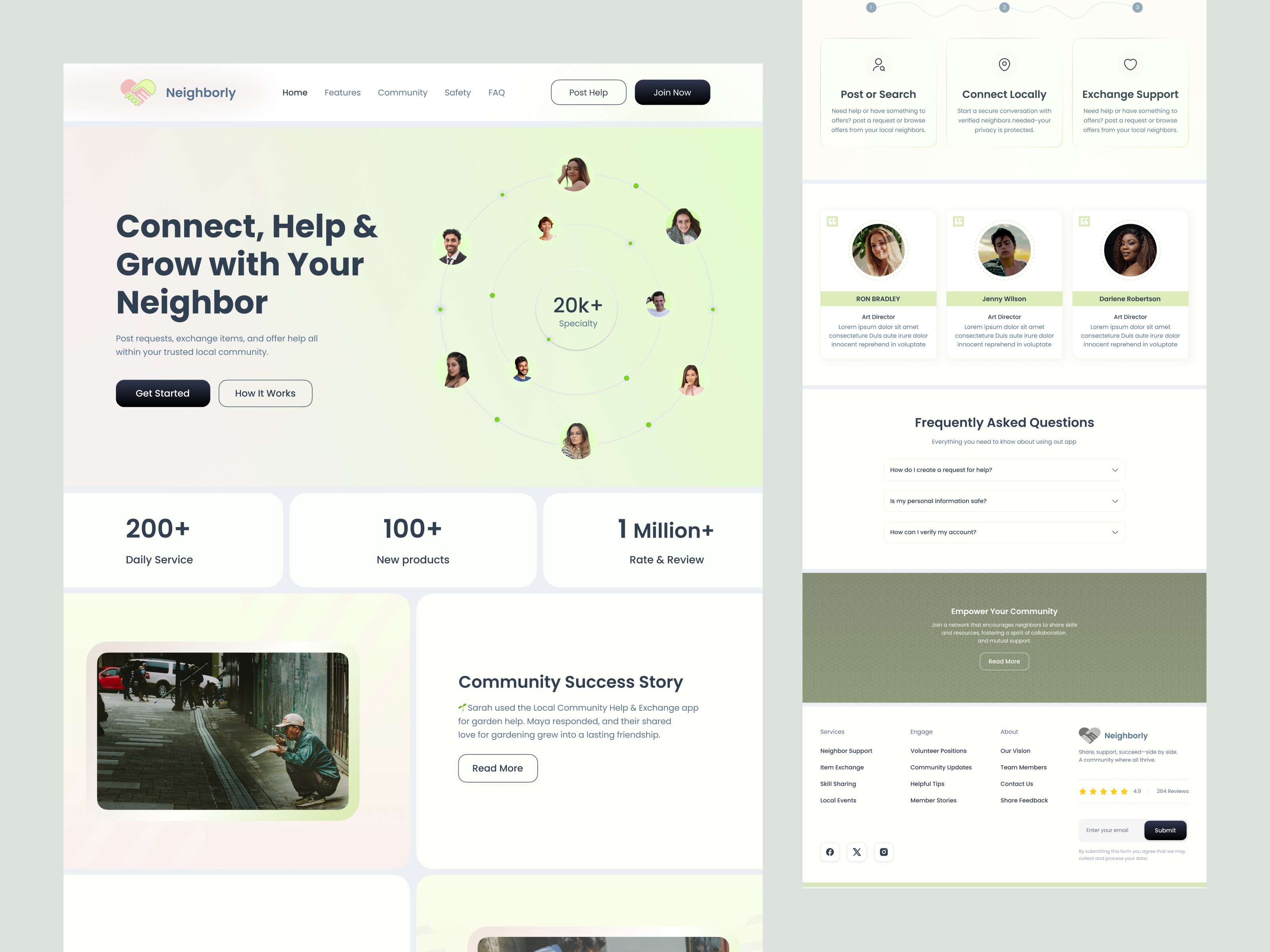 Local Community Help & Exchange – Landing Page UI civictech cleanui communityapp designsystem figmadesign helpandexchange homepagedesign landingpage localconnections minimaldesign mobilefirst modernui neighborhoodapp responsivedesign sas socialplatform uiux userinterface uxdesign webdesign