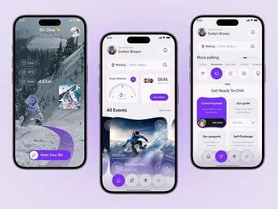 Ski dive Mobile app app design mobile app ski dive smart ski snow app design travel ui winter sports app