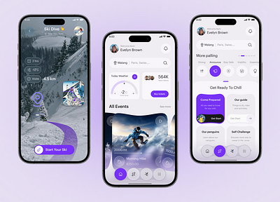 Ski dive Mobile app app design mobile app ski dive smart ski snow app design travel ui winter sports app