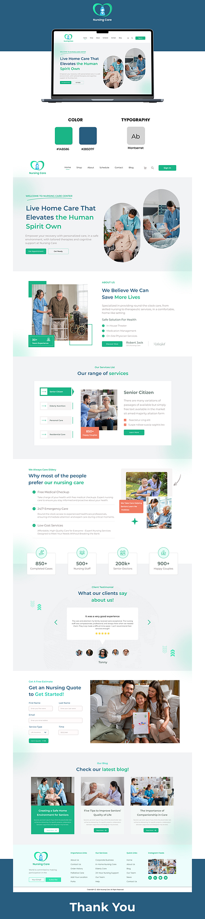 Nursing Care Home Page graphic design ui