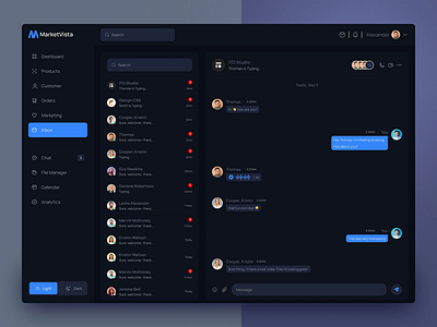 Modern Dashboard Chat Interface application ui chat ui clean design crm design dark mode dashboard ui design system interaction design interface design messaging app modern messaging dashboard modern ui product design professional ui team communication ui design ui ux user interface ux design web app design