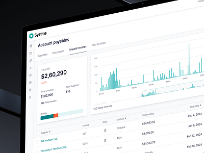 Systms - Account payables accountspayable branding cashflowmanagement clean crm dashboard dashboarddesign enterprisesaas fintechux informationarchitecture minimal modern saas ui ux uxforfinance