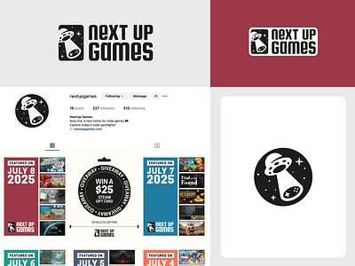 NextUp Games logo brand branding design elegant game gamepad graphic design joystick logo logo design logo designer logodesign logodesigner logotype modern negative space negative space logo ufo