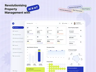 Revolutionizing Property Management with AI & IoT ai automationdesig cleanui dashboard iot propertymanagement smartproperty ui uiux uxforsaas smartproperty