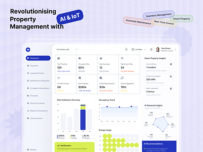 Revolutionizing Property Management with AI & IoT ai automationdesig cleanui dashboard iot propertymanagement smartproperty ui uiux uxforsaas smartproperty
