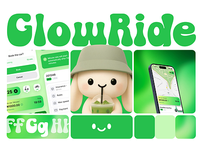 GlowRide: UX/UI & UI kit 3d animation branding design system graphic design green kicksharing logo mobile app motion graphics ui