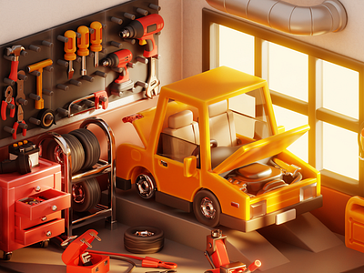 3D isometric Car Garage 3d 3d illustration automotive blender car car garage car repair garage illustration workshop