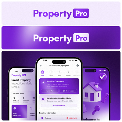 PropertyPro – Clean & Modern UI for Property Inspection App app ui design clean ui dashboard design designerzafor ios app design minimal ui mobile app ui mobile ux modern app design property inspection app purple ui real state app design real state ui user interface vortex dzign