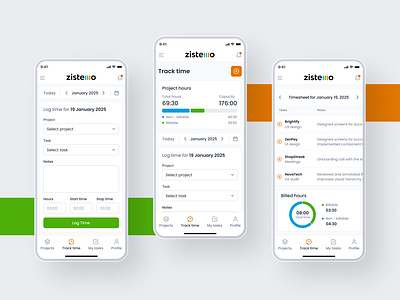 Time Tracking & Project Management Mobile App app clean dashboard design interface management mobile mobile app navigation product project management redesign table time tracking track time ui ux