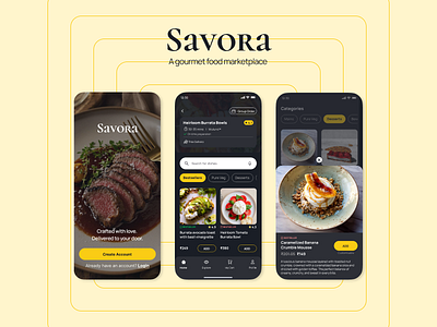 Food Marketplace dark theme e commerce food gourmet gourmet food market mobile design online food store ui ux uxui