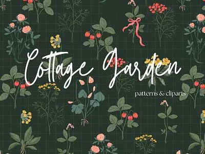 Cottage Garden. Floral & bows pattern cotagecore design floral pattern illustration pattern retro pattern seamless pattern whimsical wildflowers