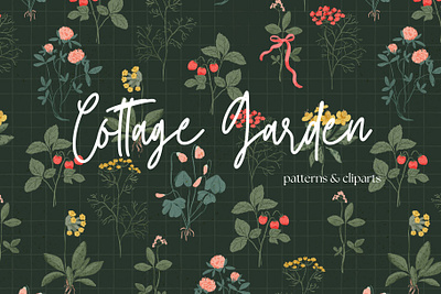 Cottage Garden. Floral & bows pattern cotagecore design floral pattern illustration pattern retro pattern seamless pattern whimsical wildflowers