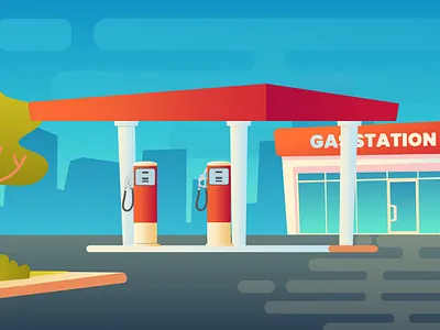 Roadside Stop: Flat Design Gas Station Illustration road trip