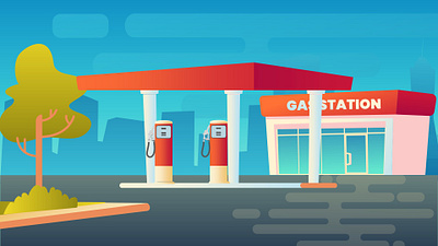 Roadside Stop: Flat Design Gas Station Illustration road trip