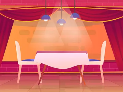 Charming Restaurant Interior: Flat Design Dining & Cafe Scenes cozy ambiance